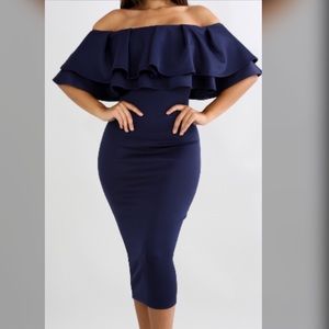 Navy Blue Off Shoulder Body-con Dress